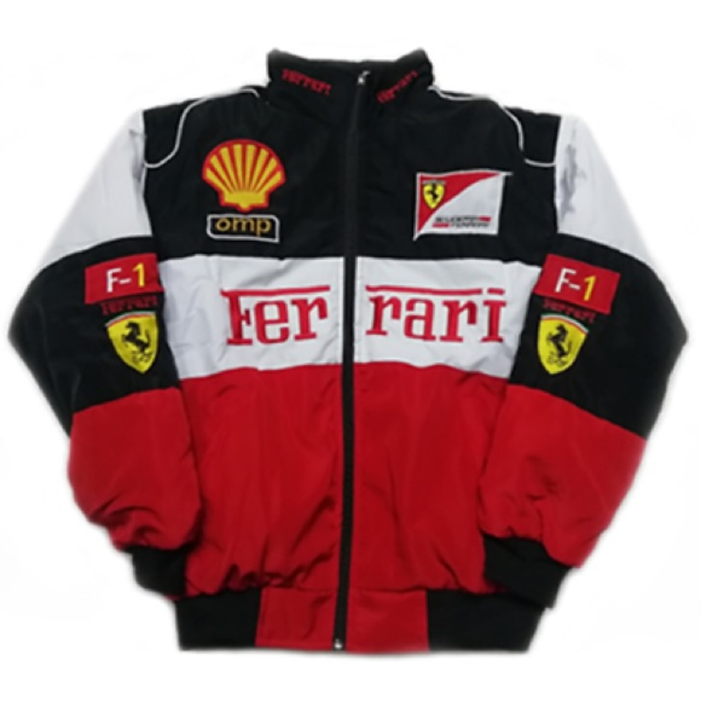 Ferrari Racer Jacket Size Medium red nascar patch stripe racing GREAT CONDITION